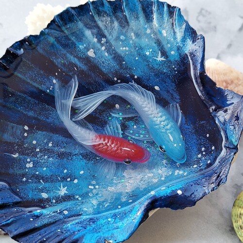 Blue Koi Fish Resin Painting Starry Night 3D Painting Etsy