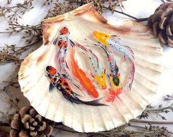 Koi Fish with Maple Leaf Resin Painting, 3D resin art table decor, acrylic painting, xmas gift, koi fish painting artwork, 3D painting