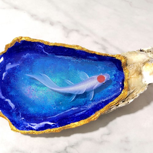Goldfish Resin Painting in Oyster Shell Resin Art Fish Art Etsy New