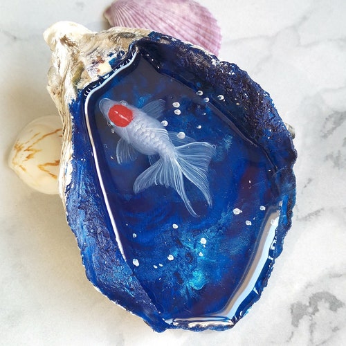 Goldfish Resin Painting in Oyster Shell Resin Art Fish Art Etsy