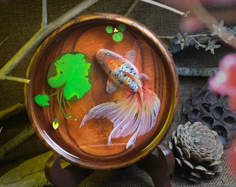 Gorgeous Calico Fantail Goldfish Resin Painting, resin art, best anniversary gifts, table decor, 3d resin painting for sale, best xmas gift