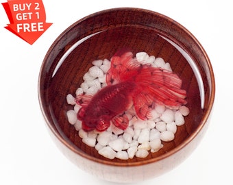 Handpainted 3D Red Moor Goldfish Resin Art – Wooden Box Decor