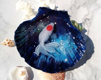 貝殻に描いた3D樹脂製金魚の絵画、手作りの魚アート装飾 - Etsy 日本