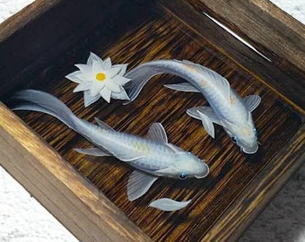 Koi Fish Resin Painting, 3D Wooden Box Art