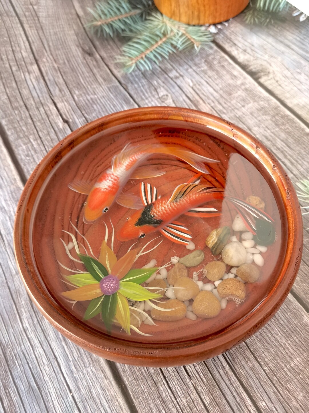 Spotted Koi Fish Painting 5.9, Resin Art, 3D Painting, Table Decor, Living Room Art, Art Gift