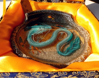 Periwinkle Blue Kukulkan Dragon Resin Art, art decoration, dragon art, art gift, dragon painting, dragon painting chinese