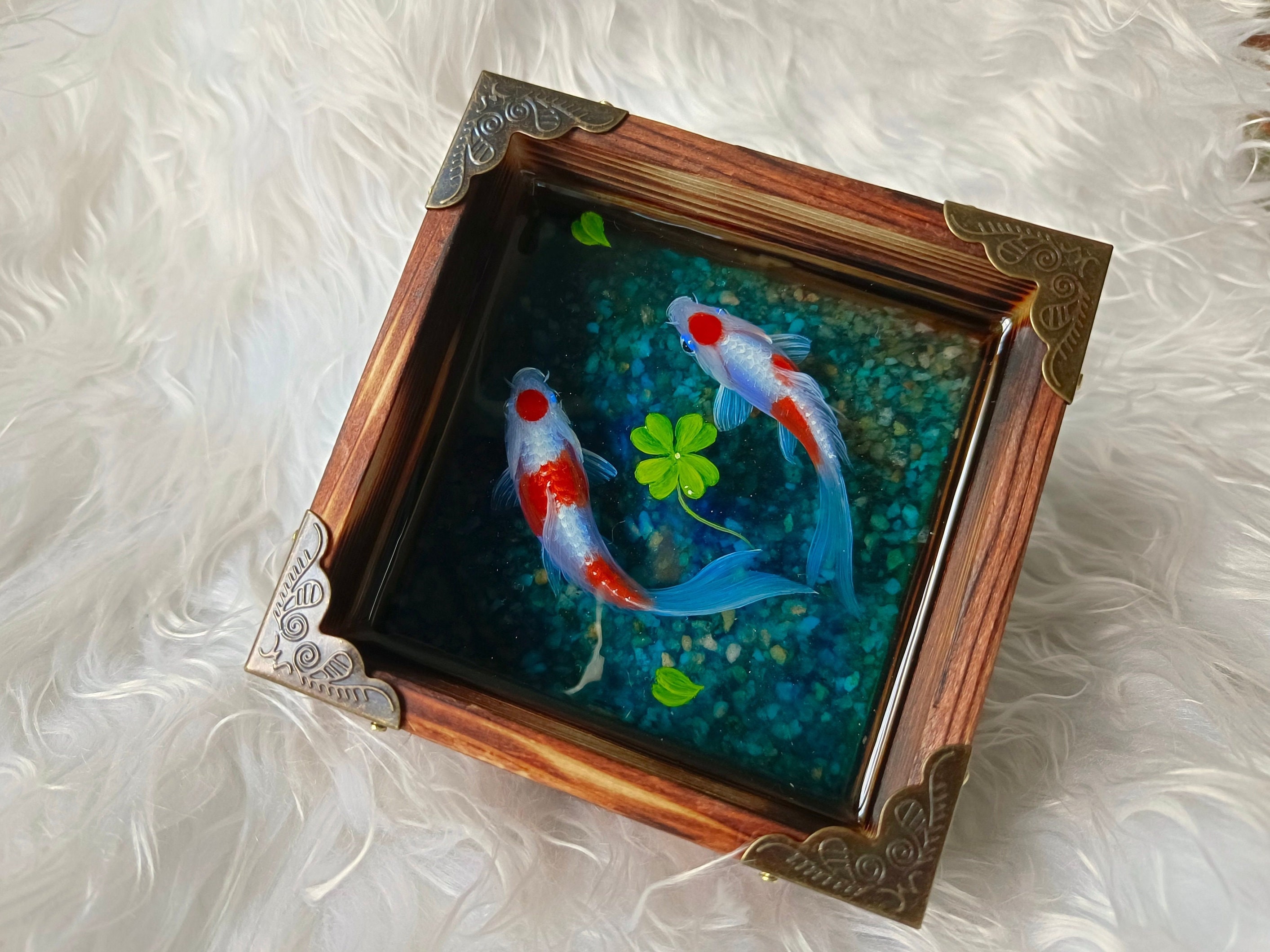 鯉のカップル樹脂絵画、素朴な木箱、ホームデコレーション - Etsy 日本 鯉のカップル樹脂絵画、素朴な木箱、ホームデコレーション - Etsy 日本