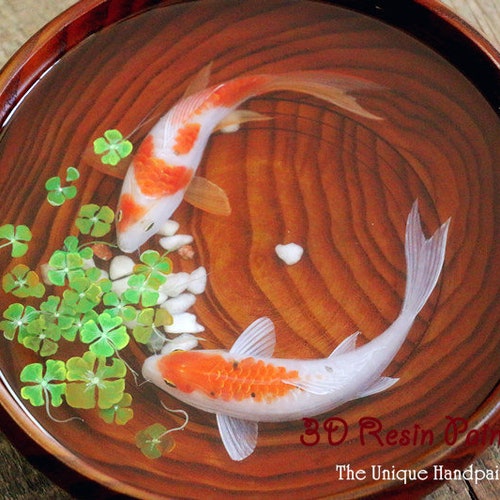 Koi Fish Resin Painting, Clover, Acrylic Art (7.9 Inch) - Etsy