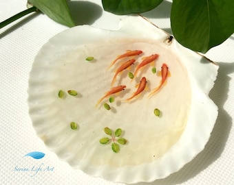Koi Fish Resin Painting, 3D Acrylic Shell Table Decor
