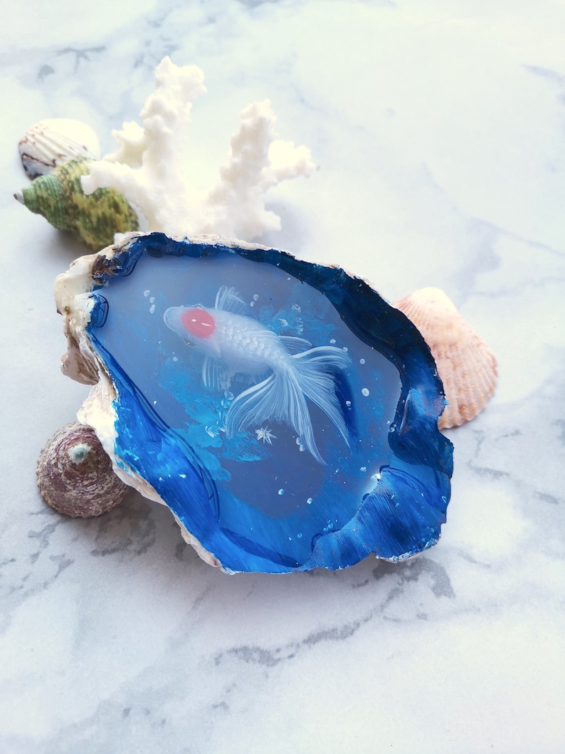 Goldfish Resin Painting in Oyster Shell Resin Art Fish Art Etsy
