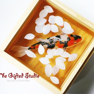 3D Resin Painting, Cherry Blossoms and Koi Carp Resin Art, Unique Coffee Table Decor, Fish Painting with Acrylic
