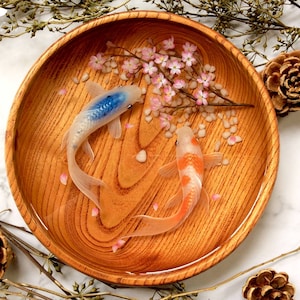Koi Fish Couple Resin Painting, Cherry Blossom Decor, 3D Table Art