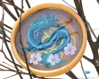 Blue Dragon with Cherry Blossoms Resin Art, Japanese dragon art, dragon painting, table decor, 3d painting with acrylic, anniversary gifts