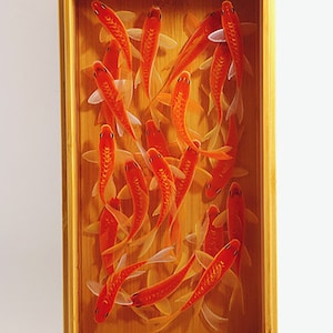Bamboo Aquarium with Kois Resin Art, decorative art gift, one of a kind art collection, Serene Life Art, resin painting for sale