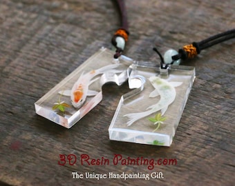 Koi Fish Resin Couple Necklace, Valentine's Day Gift