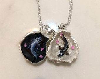 Yin Yang Koi Fish Necklace, Avatar The Last Airbender Moon Spirit Jewelry, Cherry Blossom Resin Pendant, Pearlescent Shell Necklace