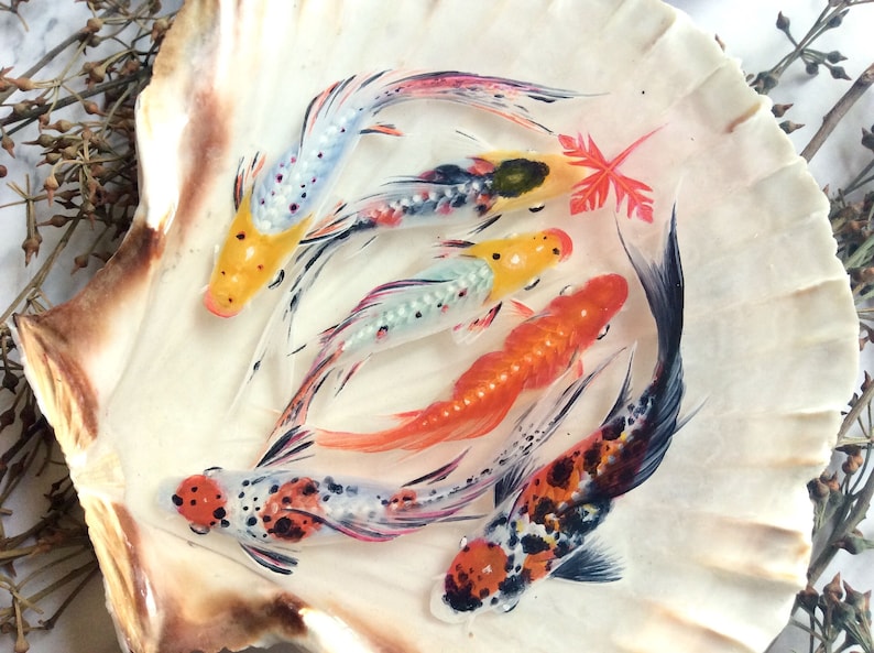 Koi Fish With Maple Leaf Resin Painting 3D Resin Art Table Etsy