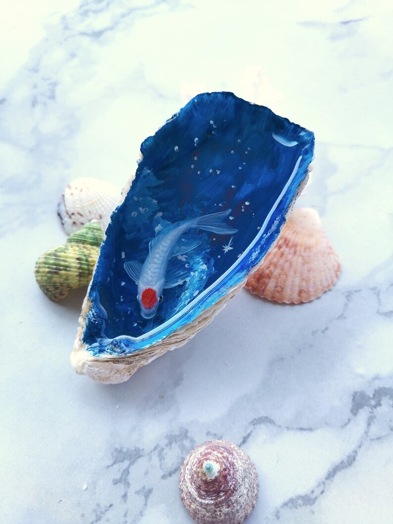 Tancho koi resin painting in oyster shell resin art fish Etsy