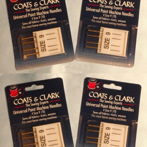 QUATRO pacotes de 4 agulhas para máquina de costura Coats & Clark Universal Point tamanho 9/70