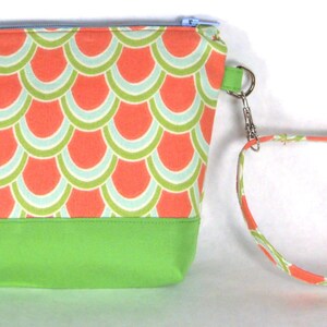 Oranje/groen Shingle print schoudertasje/kleine portemonnee/handtas of cosmetische zak
