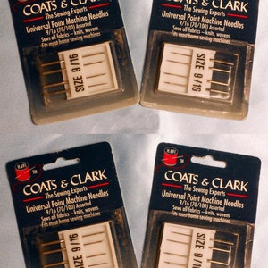QUATRO pacotes de 4 Coats & Clark Universal Point Sewing Machine Needles Asst 9/70 16/100