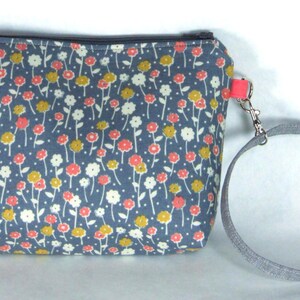 Grijze bloemen schoudertasje/kleine portemonnee/handtas of cosmetische zak