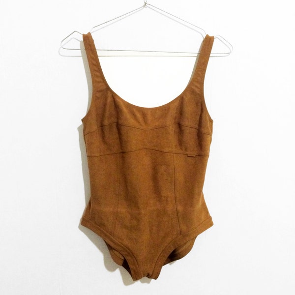 vintage low back faux suede chic minimalist bodysuit / bathingsuit