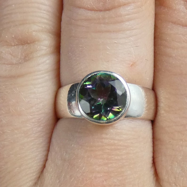 Faceted Mystic Topaz in Sterling Silver Ring Size 7-7.5