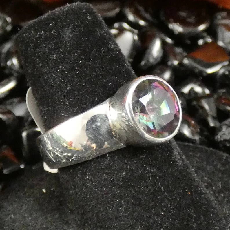 Faceted Mystic Topaz in Sterling Silver Ring Size 7-7.5