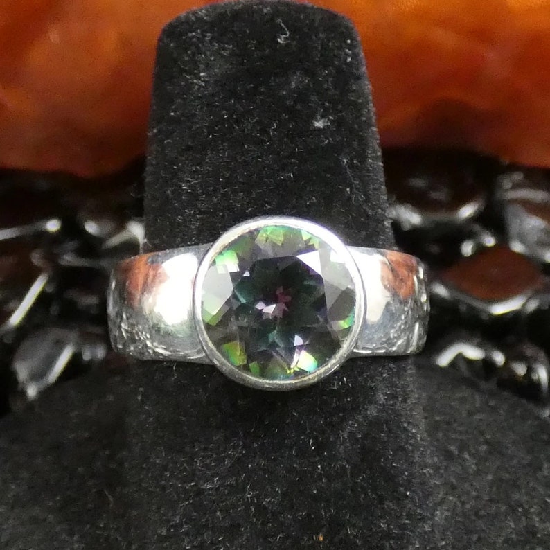 Faceted Mystic Topaz in Sterling Silver Ring Size 7-7.5