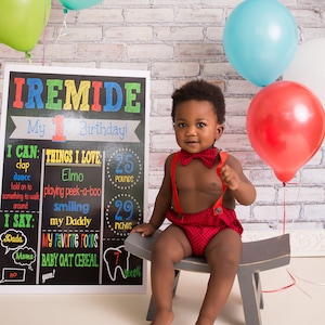 Boy's First Birthday Chalkboard Sign - Red, Green, Blue, Yellow - Other colors available - First Birthday - Boys Birthday Chakboard - One