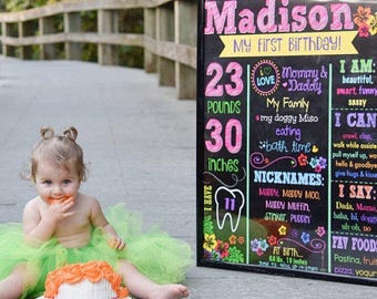 Luau Themed First Birthday Chalkboard - Digital - First Birthday Chalkboard - Luau Party - First Birthday Sign - Hawaiian Themed Party
