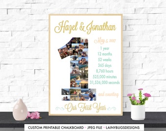 One Year Anniversary Collage - Peach, Mint, Gold - Digital - First Anniversary Collage - Wedding Anniversary - Our First Year Gift