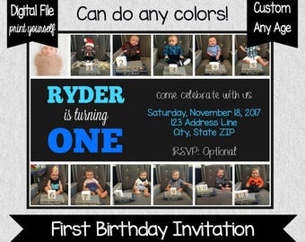 Boy's First Birthday Collage Invitation - Other Colors - My First Year Invitation - First Birthday Invitation - Blue 1st Birthday Invitation