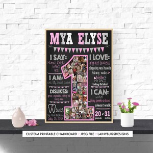 Girl&#39;s First Birthday Photo Collage - Pink First Birthday Chalkboard - Digital - Baby&#39;s First Year Collage - Year One Collage - 1st Birthday