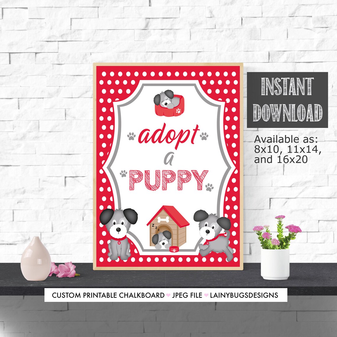 Adopt a Puppy Sign - Cute Puppy Party Decor - Instant Download - Puppy ...