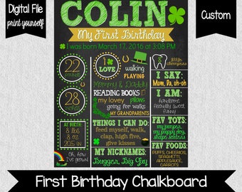 St. Patrick's Day Birthday Chalkboard - St. Patty's Day - First Birthday Chalkboard - Digital - First Birthday - Shamrocks - Clovers - Irish