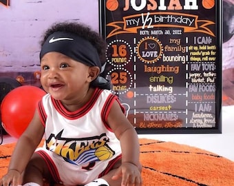 Basketball Half Birthday Chalkboard Sign - Print Yourself - Basketball Theme - Half Birthday Sign - 6 Months Old - Basketball Chalkboard
