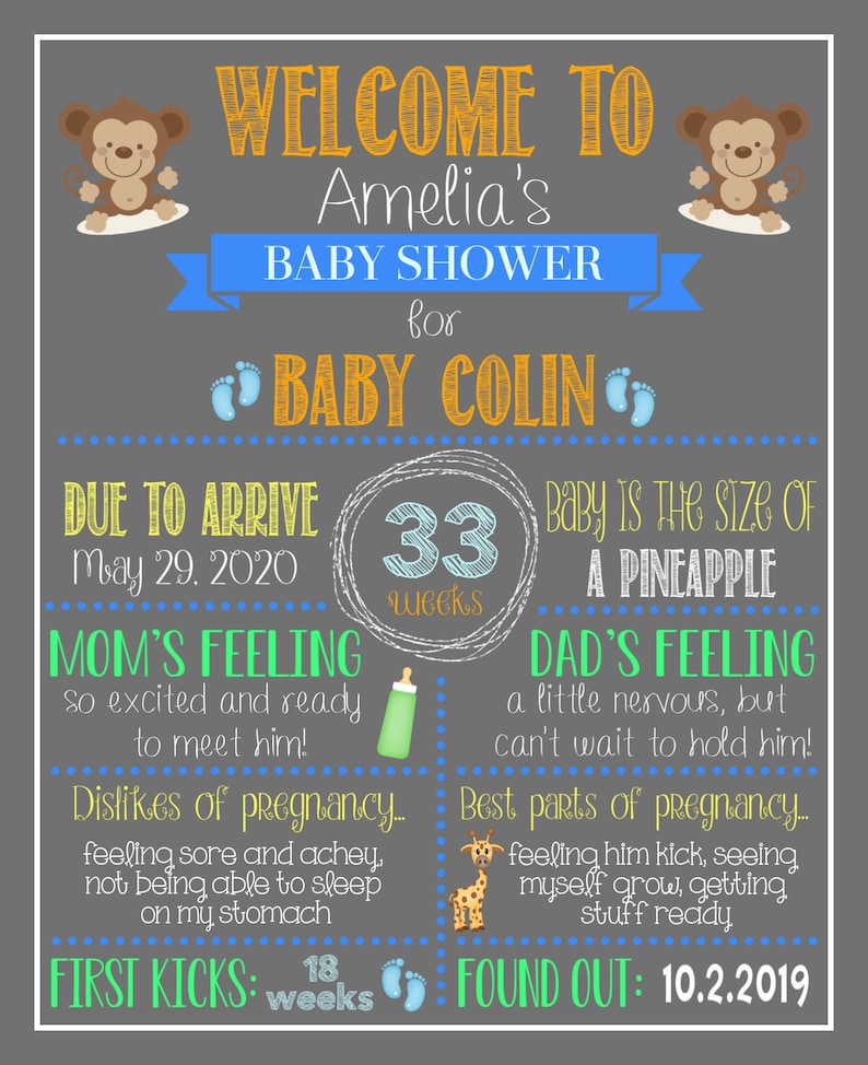 Baby Boy Shower JungleSafari Baby Shower Pregnancy Stat Sign Print Yourself Baby Shower Chalkboard Sign Baby Shower Ideas