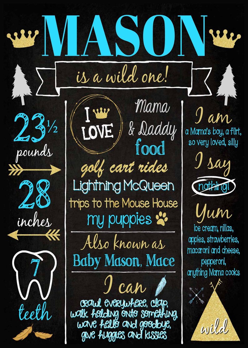 Wild One First Birthday Chalkboard Digital Wild One Etsy