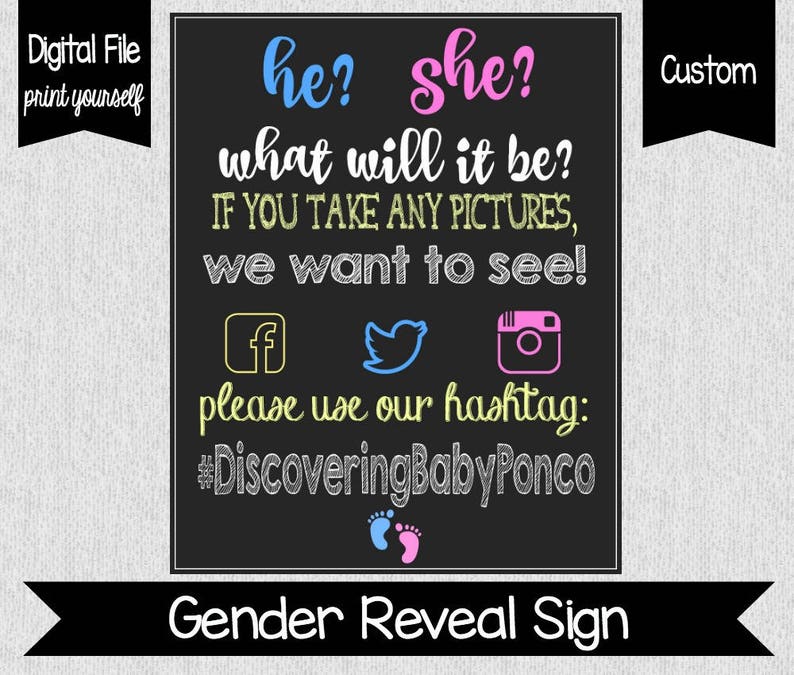Gender Reveal Party Hashtag Sign Hashtag Sign Gender Reveal Party Share Your Photos Social Media Digital File You Print image 1