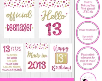 Letreros imprimibles para el 13.º cumpleaños - Decoración divertida para la fiesta de 13.º cumpleaños - Regalo para niño o niña - Fácil de imprimir - Letreros para fiestas de última hora