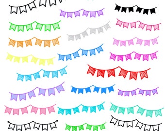 Hand Drawn Banner Clipart - Doodles - Pennant Banners - Colorful Banners - Chalkboard Designs - Design Elements - Doodle Elements - PNG File