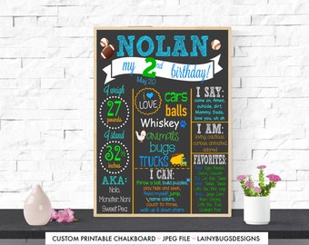 Sports 2nd Birthday Chalkboard - Sports Birthday Chalkboard - Digital - Blue, Green, Orange Sports Poster - Boys 2nd Birthday Sign - Custom
