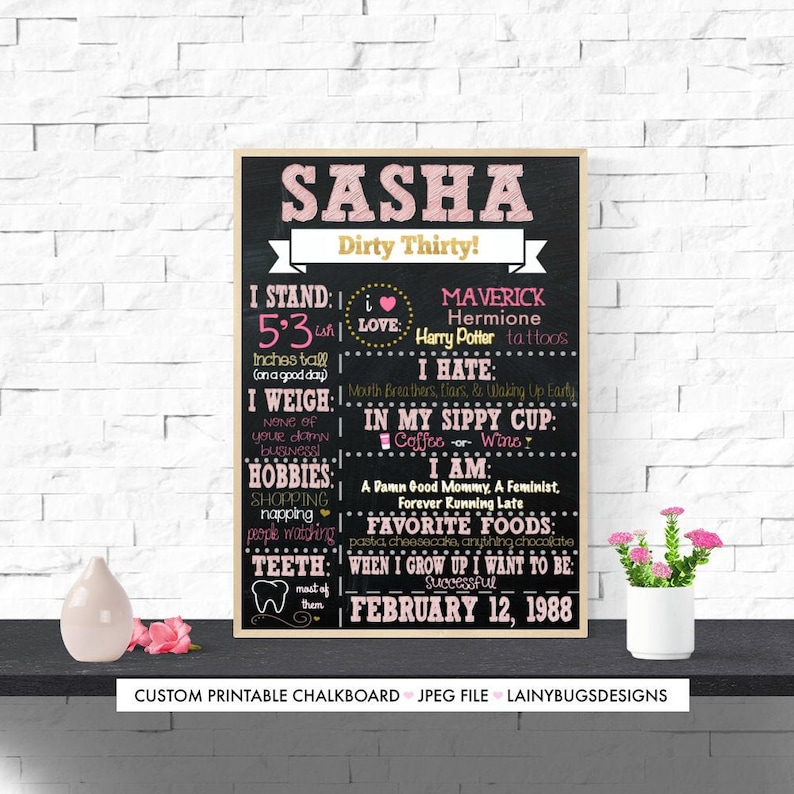 Dirty 30 Birthday Chalkboard Adult Cake Smash Chalkboard Rose Gold Chalkboard Pink and Gold 30th Birthday 30th Birthday Sign image 1