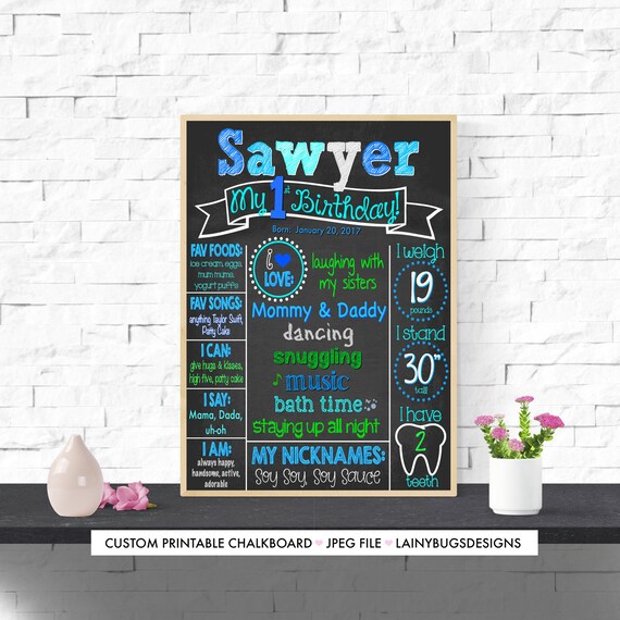 Boys Birthday Chakboard Green Red Yellow Blue One Boy S First Birthday Chalkboard Sign Other Colors Available First Birthday Party Decor Paper Party Supplies Vadel Com