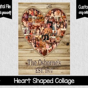 Heart Shaped Photo Collage Anniversary Gift DIGITAL Wooden Background 40th Anniversary 50th Anniversary Any Anniversary image 1