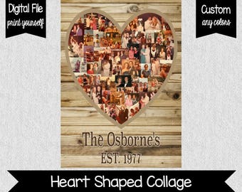 Heart Shaped Photo Collage - Anniversary Gift - DIGITAL - Wooden Background - 40th Anniversary - 50th Anniversary - Any Anniversary