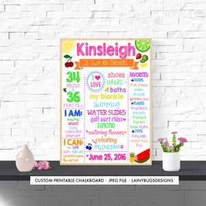 Two-Tti Fruity Second Birthday Poster - Girls Second Birthday Poster - 2nd Birthday Chalkboard - Fruit 2nd Birthday - Two-tti Fruitti - Girl