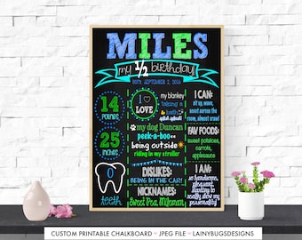 Boy&#39;s Half Birthday Chalkboard Poster - Digital - 6 Months Old - Half Birthday - Six Months Old - Photo Prop - My Half Birthday - 1/2 Bday